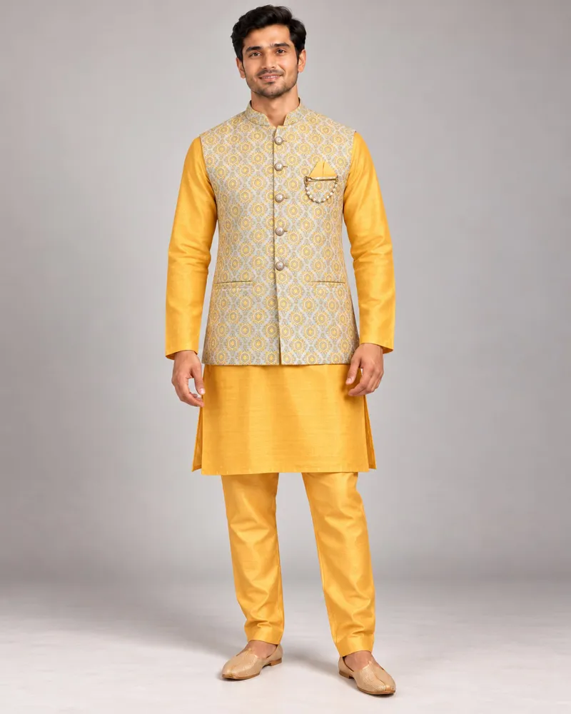 Suncrest three-piece kurta set, front — AI-styled photo 1 of 2