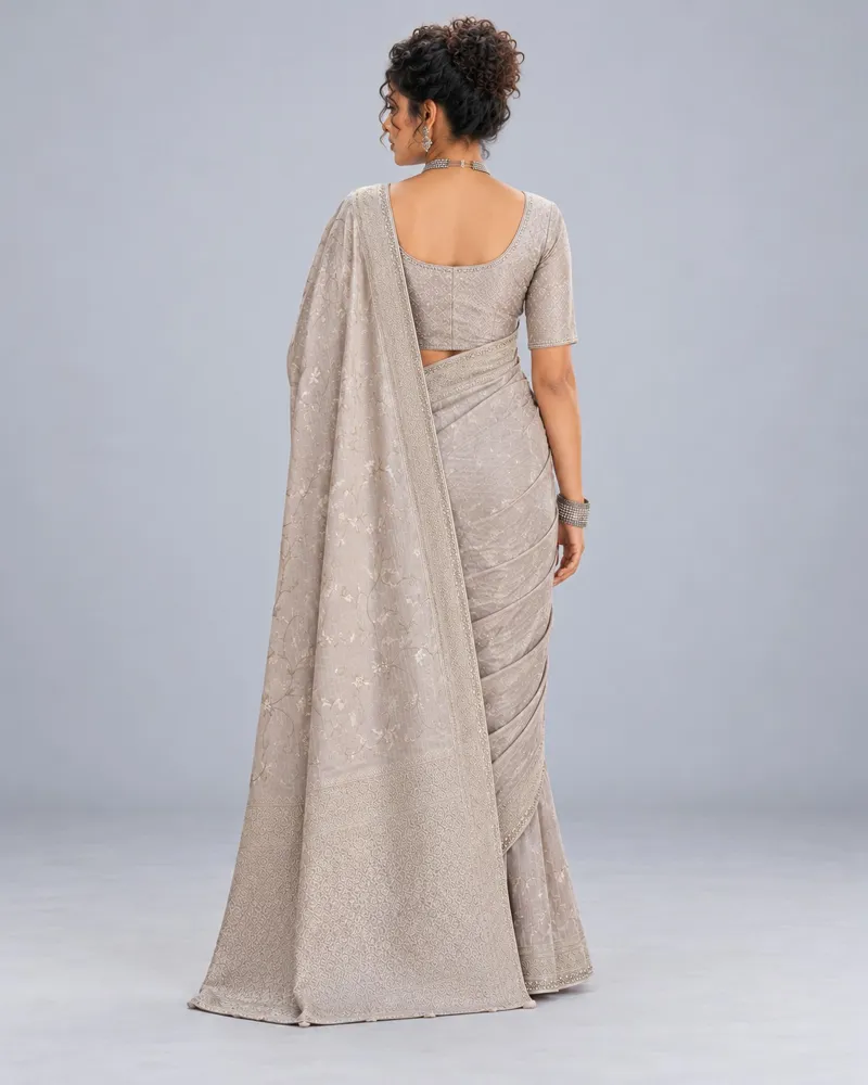 Moonlit Mist saree, back showing the pallu — AI-styled photo 2 of 5