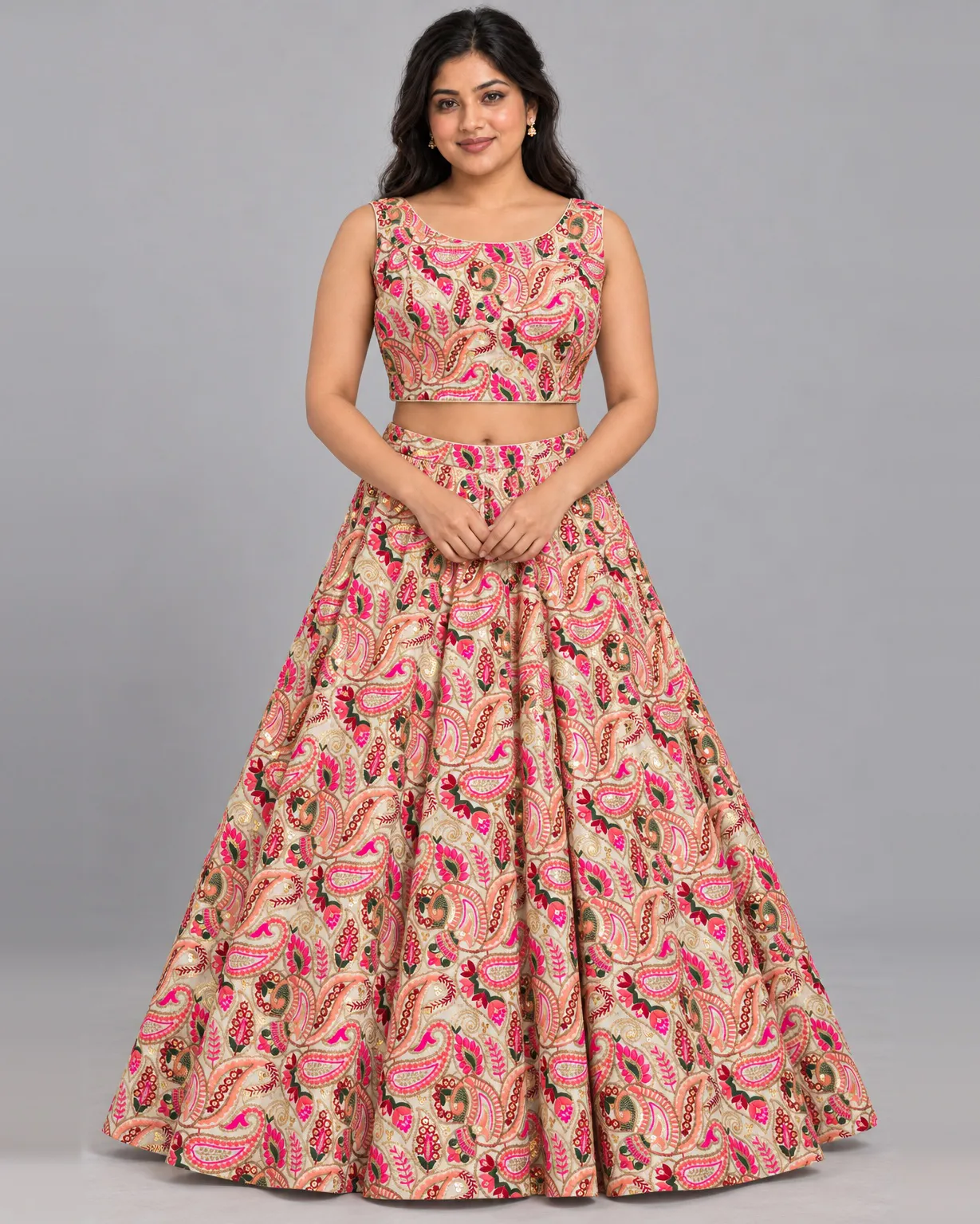 Paisley Daydream lehenga set, front — AI-styled photo 1 of 2