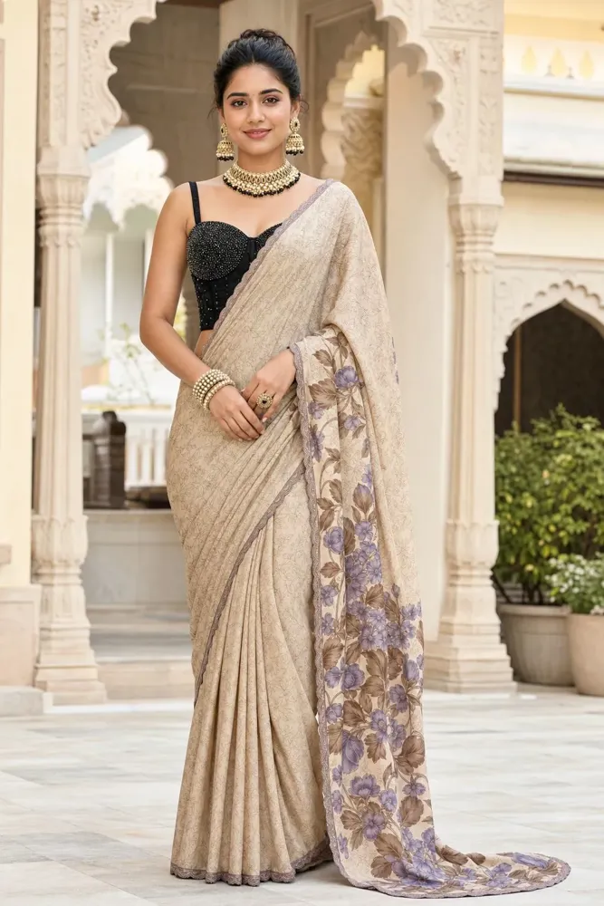Silver satin saree