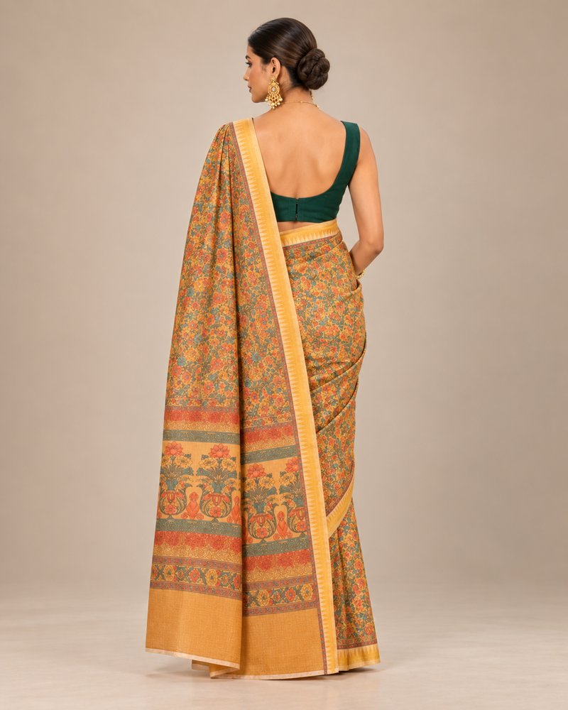 Gulmohar Heritage Saree, back showing the pallu — AI-styled photo 2 of 2