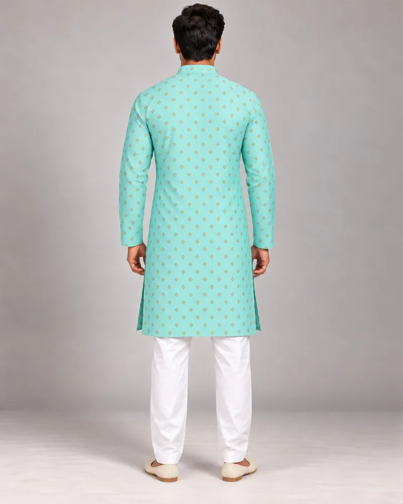 Turquoise Meridian kurta set, back — AI-styled photo 2 of 3