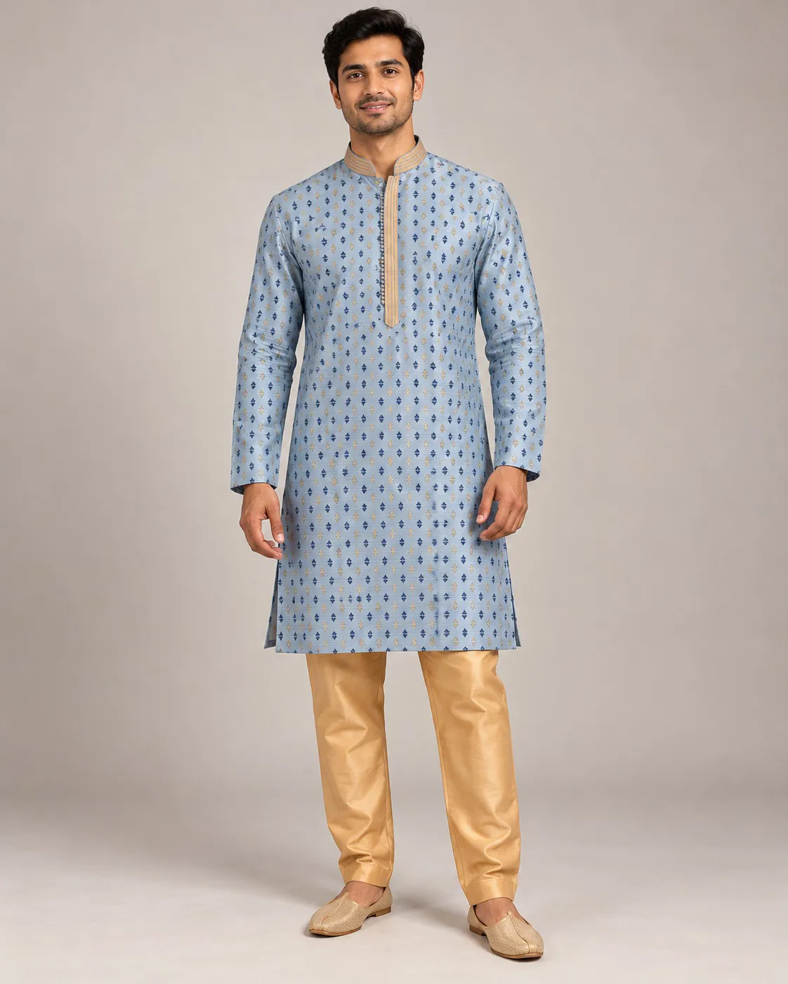 Golden Cipher kurta set, front — AI-styled photo 1 of 2