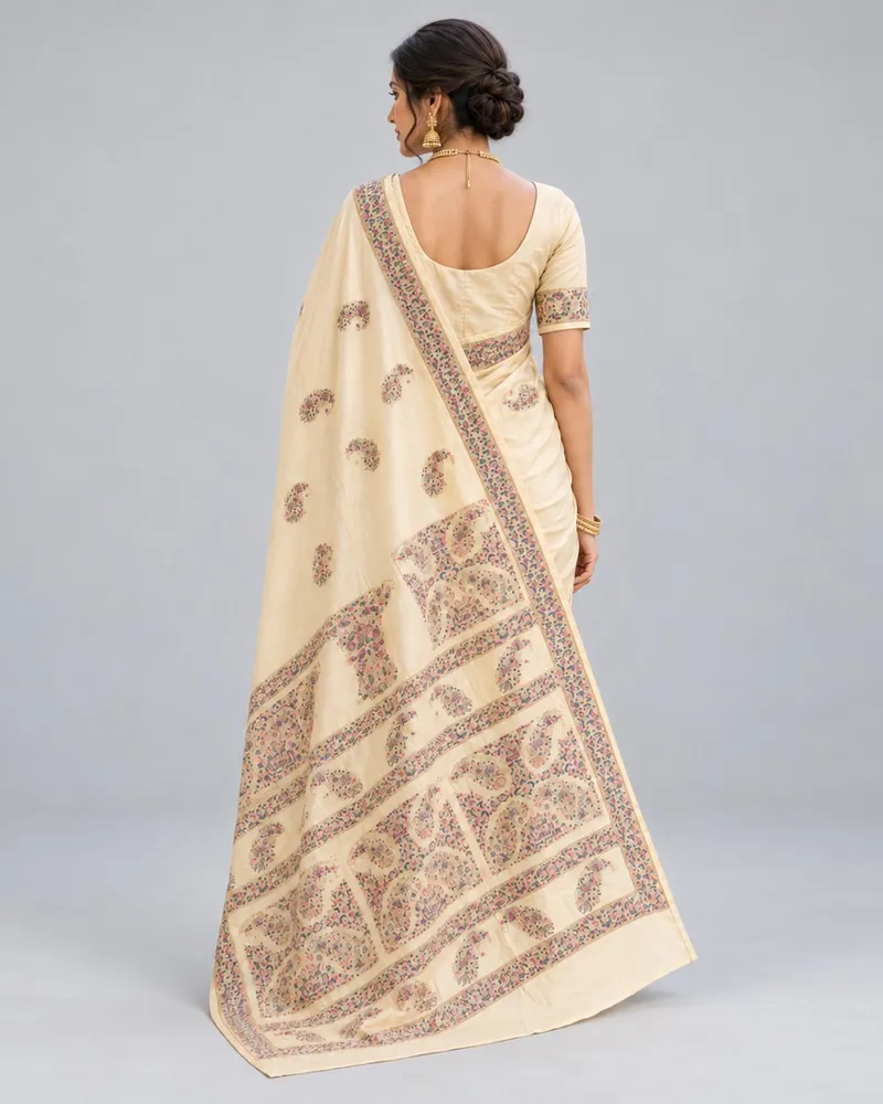 Vanilla Meadow saree, back showing the pallu — AI-styled photo 2 of 6