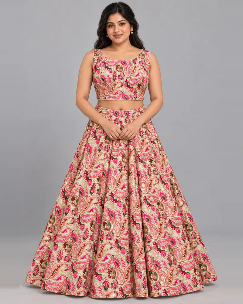 Paisley Daydream lehenga set, front — AI-styled photo 1 of 2
