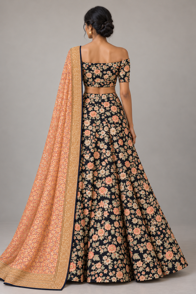 Hand embroidered navy Blue Lehenga — photo 4 of 4