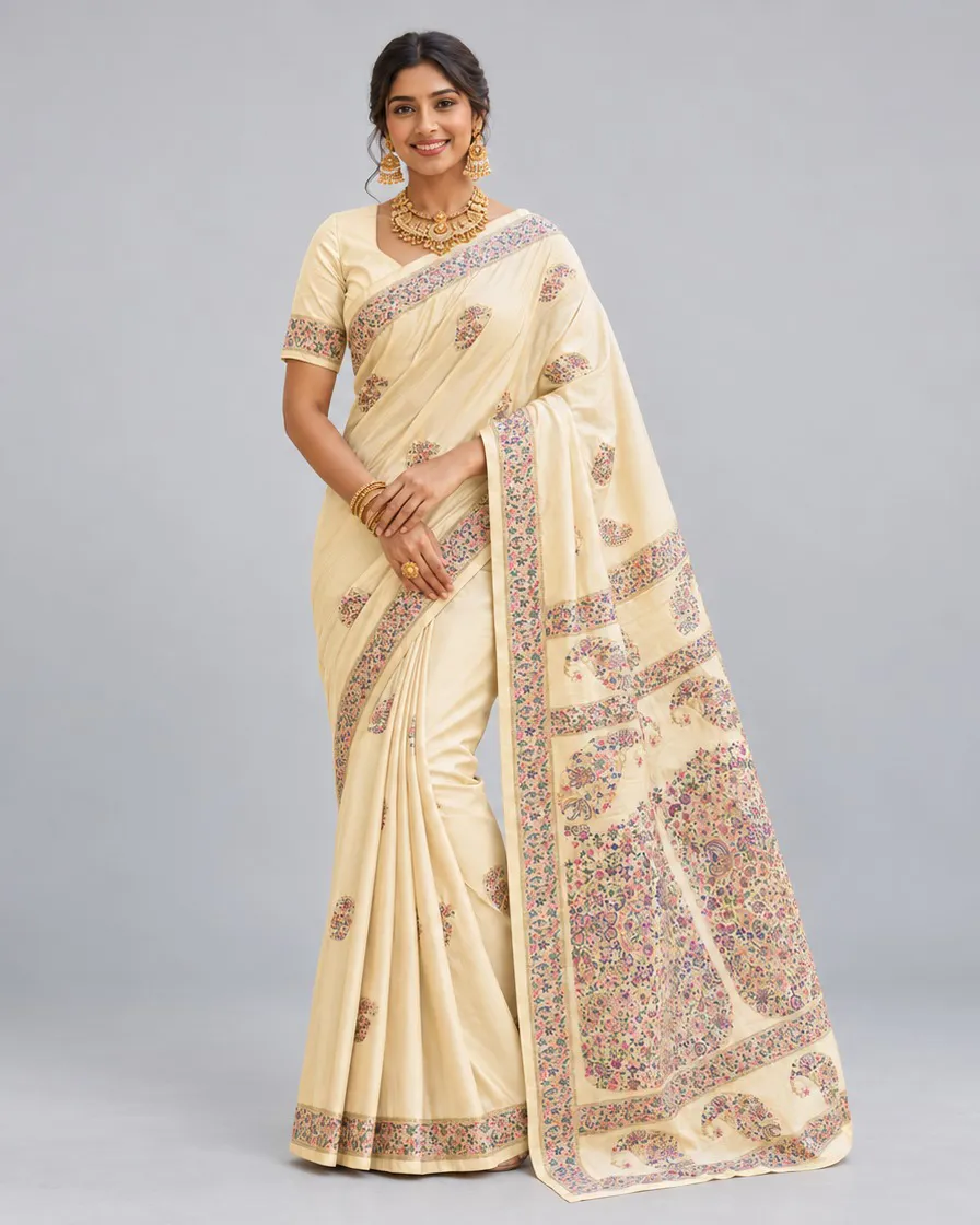 Vanilla Meadow saree, front — AI-styled photo 1 of 6