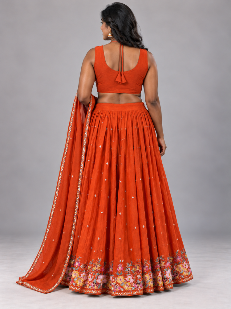 Sunset Blossom lehenga set, back — AI-styled photo 2 of 2